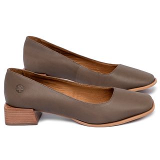 Scarpin   Bico Quadrado Salto de 3 cm em Couro Cinza - Codigo - 157060