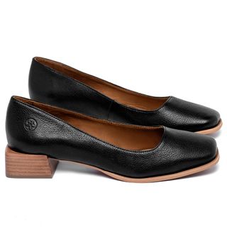 Scarpin   Bico Quadrado Salto de 3 cm em Couro Preto - Codigo - 157060