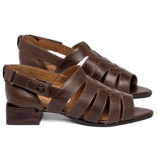 Sandália   Laranja Lima Shoes Classic Salto de 4 cm em Couro Café - Codigo - 3928