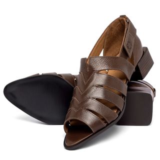 Sandália   Laranja Lima Shoes Classic Salto de 4 cm em Couro Café - Codigo - 3928