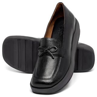 Mocassim Salto de 4 cm em Couro Preto - Codigo - 3976