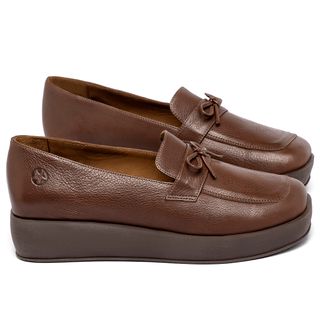 Mocassim Salto de 4 cm em Couro Marrom - Codigo - 3976