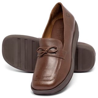 Mocassim Salto de 4 cm em Couro Marrom - Codigo - 3976