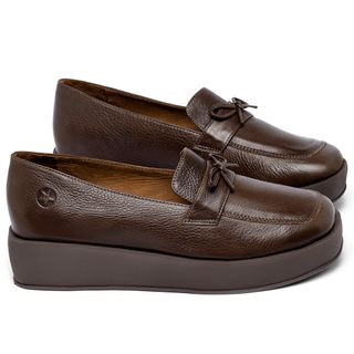 Mocassim Salto de 4 cm em Couro Café - Codigo - 3976