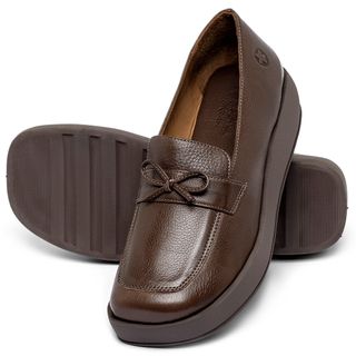 Mocassim Salto de 4 cm em Couro Café - Codigo - 3976