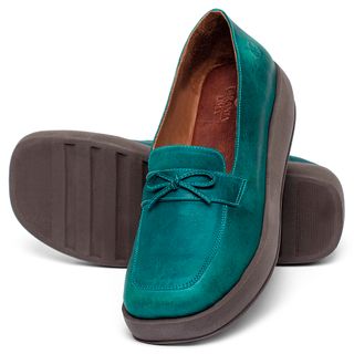 Mocassim Salto de 4 cm em Couro Verde - Codigo - 3976