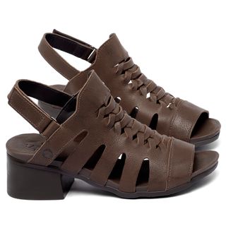 Sandália   Boho Salto de 4 cm em Couro Café - Codigo - 137422