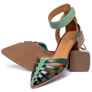 Scarpin   Bico Fino Salto de 3 cm em Couro Bicolor - Codigo - 3901