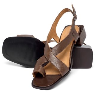 Sandália   Laranja Lima Shoes Classic Salto de 3 cm em Couro Café - Codigo - 157065