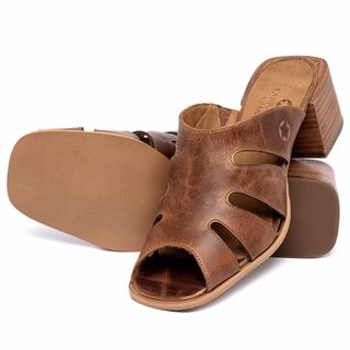 Sandália   Laranja Lima Shoes Classic Salto de 5 cm em Couro Marrom - Codigo - 157073