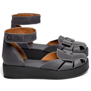 Sandália   Boho Salto de 4 cm em Couro Cinza - Codigo - 3971