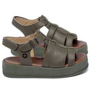 Sandália   Boho Salto de 4 cm em Couro Musgo - Codigo - 153095