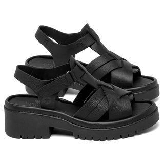 Sandália   Boho Salto de 5 cm em Couro Preto - Codigo - 153098