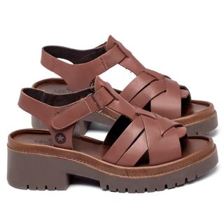 Sandália   Boho Salto de 5 cm em Couro Terracota - Codigo - 153098