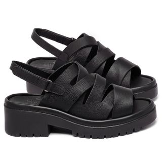 Sandália   Boho Salto de 5 cm em Couro Preto - Codigo - 153100