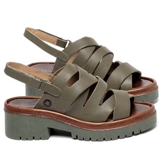 Sandália   Boho Salto de 5 cm em Couro Musgo - Codigo - 153100