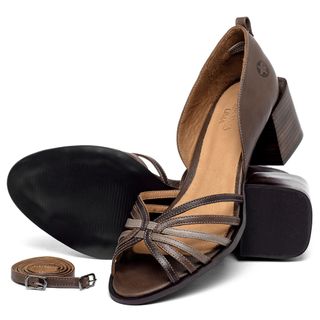Sandália   Laranja Lima Shoes Classic Salto de 5 cm em Couro Café - Codigo - 157090