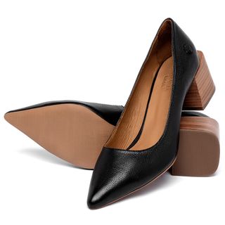 Scarpin   Bico Fino Salto de 5 cm em Couro Preto - Codigo - 157061