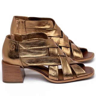 Sandália   Laranja Lima Shoes Classic Salto de 6 cm em Couro Metalizado - Codigo - 3829