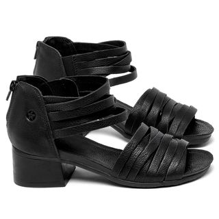 Sandália   Boho Salto de 4 cm em Couro Preto - Codigo - 137425