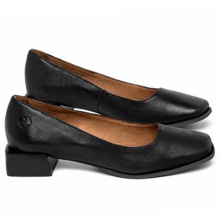 Scarpin   Bico Quadrado Salto de 3 cm em Couro Preto - Codigo - 157060