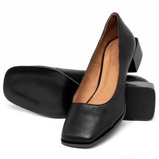 Scarpin   Bico Quadrado Salto de 3 cm em Couro Preto - Codigo - 157060