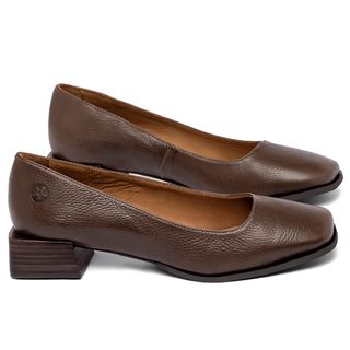 Scarpin   Bico Quadrado Salto de 3 cm em Couro Café - Codigo - 157060