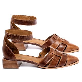 Scarpin   Bico Fino Salto de 4 cm em Couro Marrom - Codigo - 157089