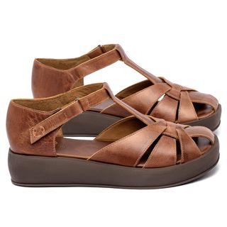 Sandália   Boho Salto de 4 cm em Couro Marrom - Codigo - 157094