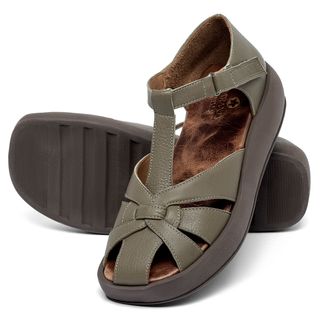 Sandália   Boho Salto de 4 cm em Couro Musgo - Codigo - 157094