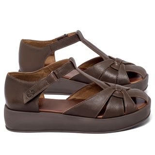 Sandália   Boho Salto de 4 cm em Couro Café - Codigo - 157094