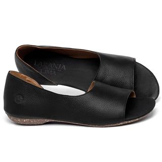 Sandália Rasteira   Flat em Couro Preto - Codigo - 148093