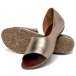 Sandália Rasteira   Flat em Couro Metalizado - Codigo - 148093