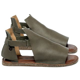 Sandália Rasteira   Flat em Couro Musgo - Codigo - 156024