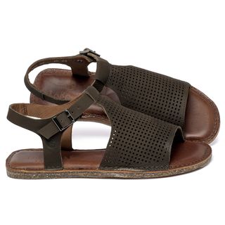 Sandália Rasteira   Flat em Couro Musgo - Codigo - 156129