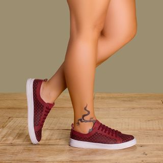 Tênis   Cano Baixo em Couro Vermelho - Codigo - 158027