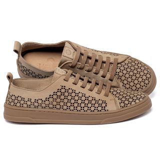 Tênis   Cano Baixo em Couro Bege - Codigo - 158027