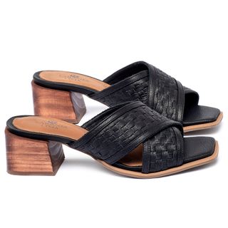 Sandália   Laranja Lima Shoes Classic Salto de 4 cm em Couro Preto - Codigo - 9692