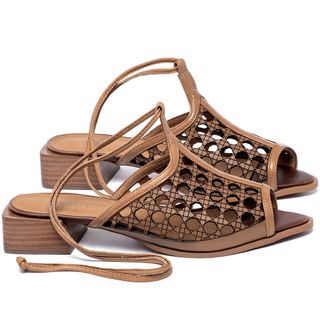 Sandália   Laranja Lima Shoes Classic Salto de 3 cm em Couro Caramelo - Codigo - 157104