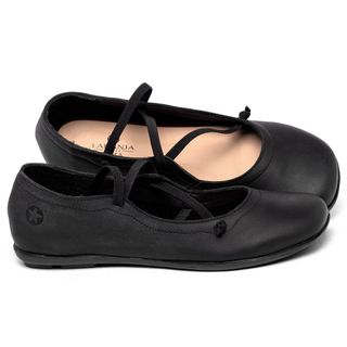 Sapatilha   Bico Quadrado em Couro Preto - Codigo - 9471