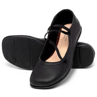 Sapatilha   Bico Quadrado em Couro Preto - Codigo - 9471