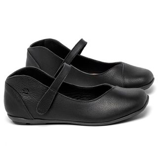 Sapatilha   Bico Quadrado em Couro Preto - Codigo - 9495