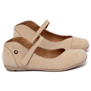 Sapatilha   Bico Quadrado em Couro Bege - Codigo - 9495