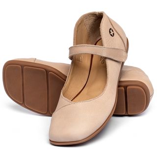 Sapatilha   Bico Quadrado em Couro Nude - Codigo - 9495