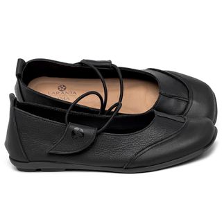 Sapatilha   Bico Quadrado em Couro Preto - Codigo - 9617