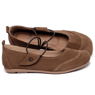 Sapatilha   Bico Quadrado em Couro Caramelo - Codigo - 9617