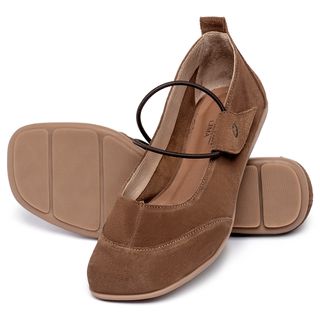 Sapatilha   Bico Quadrado em Couro Caramelo - Codigo - 9617