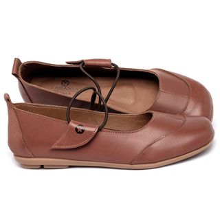 Sapatilha   Bico Quadrado em Couro Terracota - Codigo - 9617