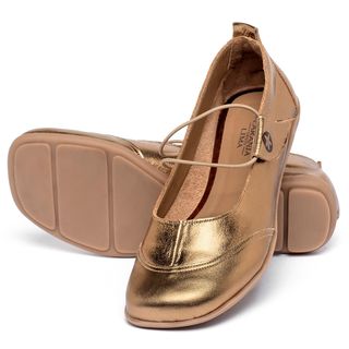 Sapatilha   Bico Quadrado em Couro Metalizado - Codigo - 9617