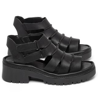 Sandália   Boho Salto de 5 cm em Couro Preto - Codigo - 153013